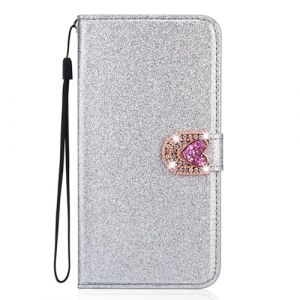 BLOTECH Couverture pour Huawei P20 Lite 3D Glitter Housse &Eacute;tui &agrave; Rabat Portefeuille Etui de Protection Portables Case Magn&eacute;tique Strass Housse &Eacute;tui PU Cuir pour Huawei P20 Lite,Argent&eacute; (Bolong, neuf)