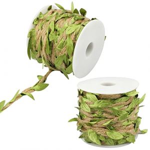 aupawdy 2 tomes 20M Artificielle Vine Faux Feuillage Jute jute ficelle vigne avec guirlande de feuilles artificielles pour Bricolage Artisanat bandeau mariage maison Jungle Garden Party Deco vert (Jinyer, neuf)