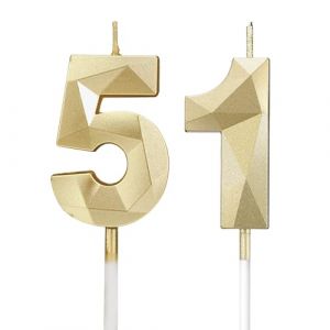 Bougies d'anniversaire chiffres 51, bougies 3D dor&eacute;es pour g&acirc;teau d&eacute;coration d'anniversaire, bougies chiffres anniversaire, bougies d'anniversaire pour enfants pour f&ecirc;tes, mariages, f&ecirc;tes d'entreprise (ShenZhenSanHe, neuf)