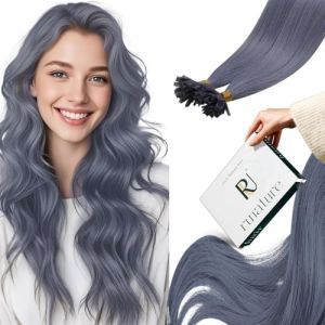 RUNATURE U Tip Extension Cheveux Keratine Bleu Grisâtre 18 Pouces/45cm U Tip Light Blue Keratine Hair Extensions a Chaud Cheveux Naturel Lisse 25 Mèches/20g (Runature EU, neuf)