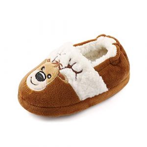 MASOCIO Chausson Enfant Garcon Fille Pantoufles Chaud Peluche Chaussure Antiderapant Renne Noël Taille 22 23 (Ortego, neuf)