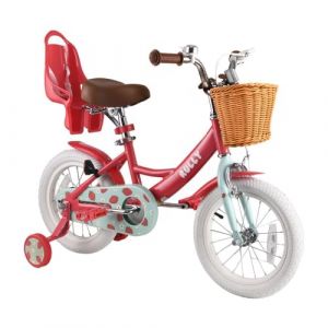 RULLY Vélo Enfant Strawberry 16 Pouces pour Filles de 4 à 7 Ans – avec roulettes, Panier et Siège Poupée – Couleur Rose (Rully Bike, neuf)