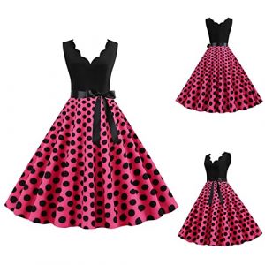 Générique Robe Vintage AnnéEs 50 Pin Up Femme ImpriméE à Pois Mi Longue EléGante Style 1950'S Audrey Hepburn Froncé à Volants Robe AnnéE 60 Rockabilly Oversize l'ourlet Comfort (qiaoxiahe, neuf)