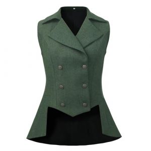 UniqKaliber Femmes Veste victorienne, tenue des ann&eacute;es 1920, manteau en tweed Renaissance gothique Steampunk Gilet Veste Top, Vert, S (UniqKaliber Official Store, neuf)