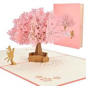 AIBAOBAO 3D Pop Up Carte de Voeux, Amoureux Rose Sakura Fleurs de Cerisier Mariage D’Arbre de Sakura Couple Romantique, Noël, Anniversaire, Saint Valentin, Les Copines, L'anniversaire (zjc nl, neuf)