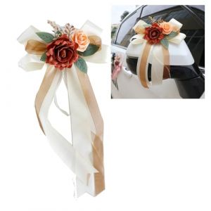 Lot de 4 nœuds de voiture en soie - Décoration de voiture de mariage - Simulation de rose - Nœud de voiture - Poignée de porte - Rétroviseur - Décoration de chaise de mariage - Avec ventouses - Pour (YJieFang, neuf)