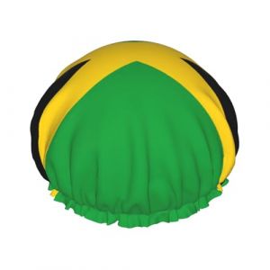 Bonnet de douche doubl&eacute; doux imprim&eacute; drapeau de la Jama&iuml;que, double couche lavable, large bande &eacute;lastique pour le bain (LLSM1861, neuf)