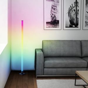 Lightbox LED RGB Lampadaire | 150 cm de hauteur | Lampadaire à intensité variable avec capteur de musique & télécommande & lumière frontale RGB | max. 125 lm | LED intégrée | en aluminium/plastique en (Lightbox-Shop, neuf)