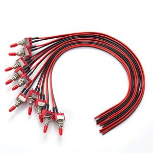 DONJON Interrupteur à bascule,Mini ON/OFF SPST avec 20cm 20AWG fils pré-soudés,3V/5V/12V/24V/72V/110V/220V/240V Interrupteurs à bascule pour lumière, équipement industriel.(10 pièces) red (DONJON, neuf)