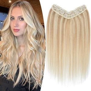 TESS Clip Cheveux Humain Balayage blond 40 cm, Forme U Améliorée 1 Bande Extension Cheveux Naturel Clip 5 Clips Rajout Cheveux Clip Naturel 65 g #18/613 Beige Sable Blond/blond clair lumineux (TESS Official, neuf)