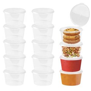 LANSKYLAN 50 Pcs Pot de Sauce en Plastique 100Ml Bo&icirc;te Sauce avec Couvercle Contenant Sauce Transparent Bo&icirc;te Plastique avec Couvercle Alimentaire Recipient Sauce Salade pour Noix Confiture Bonbons (GEORGIOU-A, neuf)