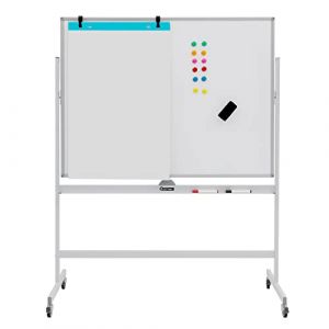 COSTWAY Tableau Blanc Effacable sur Pied 120x90cm, Double Face, Tableau Blanc Magnétique, 2 Hauteurs Réglables, Cadre en Métal, 4 Roulettes Verrouillables, Tableau Blanc Mobile pour École, Bureau (FDS GmbH, neuf)