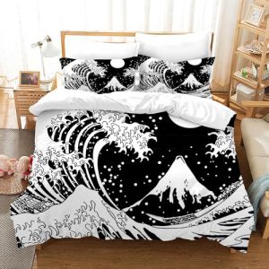 Housse de Couette Japonais Parure de Lit Fermeture Éclair, Housse de Couette, samouraï Japonais, taie d'oreiller imprimée avec Branches de Fleurs botaniques, 65x65cm (Style D, 140x200cm) (CR-EU-STORE, neuf)