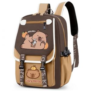 FCXVXCL Capybara Sac &agrave; Dos Enfant, Cartoon Sacs Scolaires Sac d'&eacute;cole Sacs Scolaires pour &Eacute;tudiant Outdoor Voyage &Eacute;cole Sortie de Printemps Daypacks Imperm&eacute;able 46x29x16cm (JIAXBO LTD, neuf)
