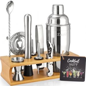 Eocolz Cocktail Shaker Kit, INOX Ensembles de Bar Cocktail Set, 11Pièces Cocktails Ensemble-Cadeau, Shaker à Cocktail Kit Barman avec Cadre en Bois (Eocolz EU, neuf)