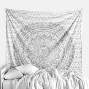 THE ART BOX Hippie Ombre Mandala Tissu Murale Petit Tapisserie Argent et Blanc - 77x102 cm Boho Bohemian Maison D&eacute;coration Murale de Plage en Coton Indien Tapisseries pour Chambre (theartbox-eu, neuf)
