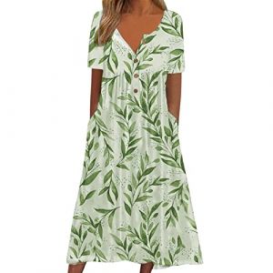 WVONIF Robe D'été Chic D'hotesse - Mode Femme Décontracté Lâche Manches Courtes Col Rond Imprimer Frande Taille Robe Mariée Medievale (BAULMD（90% Big Promotion Without Discount Code ）, neuf)