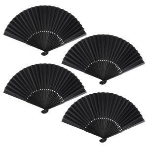 KEYIDO Lot de 4 Eventail Noir Éventail Bois Solide Evantaille Tissu Evantail Japonais Chinois Petit Éventails Mini Éventail Décoration pour Femme Mariage Été Enfant Fille Homme (ONEMAX-OUKUO, neuf)