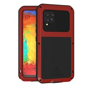 LOVE MEI pour Samsung Galaxy A42 Coque, Heavy Duty Aluminium M&eacute;tal Coque Antichoc Anti-poussi&egrave;re Hybride Bumper &eacute;tui de Protection Complet du Corps avec Verre tremp&eacute; pour Samsung Galaxy A42 (Rouge) (YiMi store, neuf)