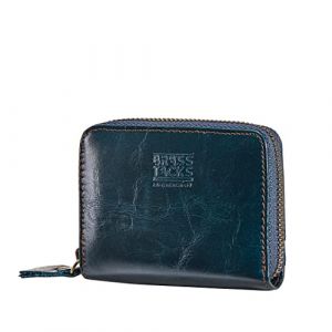 BRASS TACKS Leathercraft Porte Cartes de Cr&eacute;dit et Poche &agrave; Monnaie Bleu Blocage RFID avec Fermeture Eclair Portefeuille Homme et Femme Fait &agrave; la Main en Cuir Sacoche Pas Cher (SURVAN WatchDesigner&BRASS TACKS Leathercraft, neuf)