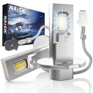 NATGIC H3 LED Ampoules de Brouillard, 70W 18000LM Sans Ventilateur & Sans Fil 6500K Blanc +300% Luminosité Plus Haut Remplacement des Feux de Brouillard, Feux de Croisement,Feux de Jour,Feux de Rout (NatGic, neuf)