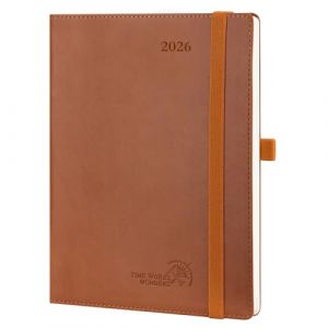 POPRUN Agenda 2026 Semainier 22 x 16,5 cm - Couverture Souple en PU Cuir, Vertical Planner, D'Jan 2026 à Déc 2026-12 Mois, Avec signet à 2 rubans, Papier 100 g/m², Marron (Time Works Wonders, neuf)