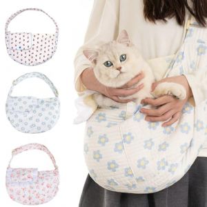 Fleurs Sac de Transport pour Chien Chat,Respirable Sac Chat Transport,Porte Chien Ventral pour Chiens Chats de Taille Jusqu'à 9 kg (Rouge, Large) (Aikelai, neuf)