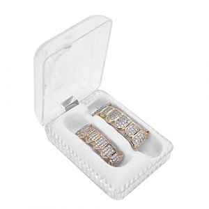 Dents en or Diamant, or Argent Dents Grillz, plaqué or Hip Hop Dents Grillz, Hip Hop Punk Ajustement personnalisé Dents Grillz, Capuchons Haut et Bas Grill Ensemble Amovible, (Stomrud, neuf)