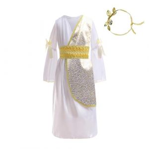 Lito Angels Deguisement Costume Robe de D&eacute;esse Grecque Romain Antique avec Bandeau Couronne Laurier pour Enfants Filles Taille 5-6 Ans, Blanc Or 486 (Lito Angels FR, neuf)