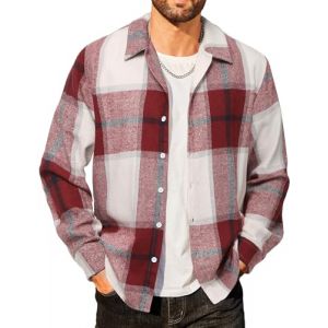 COOFANDY Chemise en flanelle &agrave; carreaux pour homme - Manches longues - D&eacute;contract&eacute;e - Boutonn&eacute;e - Coupe normale - Costume traditionnel - Chemise de b&ucirc;cheron, Rouge et blanc., M (COOFANDY's Fashion, neuf)