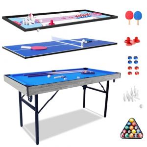 HLC 5 en 1 Table De Billard/Piscine Pliante, Tables De Ping-Pong, Shuffleboard, Curling,Bowling, Air Hockey Jeu De Table Il Se Monte Et Se Démonte Rapidement. (140 * 69 * 79cm) (XHLC Hyper Patio, neuf)