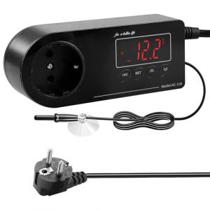 R&eacute;gulateur de Temp&eacute;rature Num&eacute;rique, Prise Thermostat avec Sonde NTC, Prise EU, Prise Contr&ocirc;l&eacute;e par Thermostat, Contr&ocirc;leur de Temp&eacute;rature de Refroidissement, pour Reptiles, Serre, Aquarium, Terrarium (ShopHop Business, neuf)