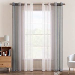 EMEMA Rideau Voilage Rideaux Dégradé à Oeillet Voilages Intérieur Fenêtre en Polyester Couleur Changée Voile Transparent Décor pour Salon Chambre Bureau Lot de 2, 140x225 CM Gris (EMEMA HOME, neuf)