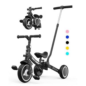besrey Tricycle 7 en 1 pour Tout-Petits avec poignée de Direction pour 1 à 5 Ans, Tricycle Pliable pour Enfants,Vélo Draisienne,Vélo sans Pédale,Noir (Linaneu, neuf)