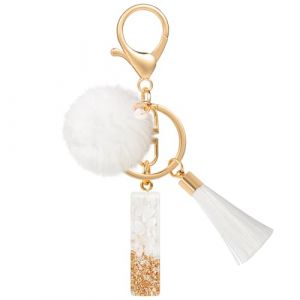 MWOOT Porte Clé Lettre I Peluche Tassel, Initial Résine Personnalisé Keychain Or Blanc, Porte Clef Lettre Pendentif Décoratif, Kawaii Porte Clef Voiture Charm, Idee Cadeau D'Anniversaire pour Femme (vetpw, neuf)