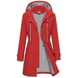 CMTOP Veste Imperméable Femme Longue Coupe Vent Parka Mi Saison Vêtements d'Extérieur Printemps Automne Manteau Cordon de Serrage Trench Légère et Pliable Veste de Pluie avec Capuche (Rouge, M) (Lemens, neuf)