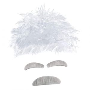 Gatuida Perruque de Scientifique Courte Blanche avec Moustache et Sourcils Accessoires de Cosplay de Professeur (Brandon Zou, neuf)
