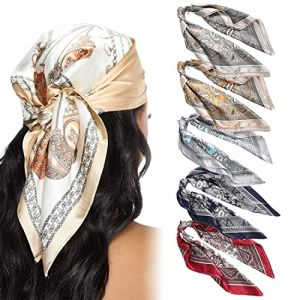 SCJJZ bandana,foulard femme,foulard rouge,bandana femme,foulard,Écharpe en Soie Lisse Écharpes Hijab pour Femmes, 5pcs Accessoires de Cheveux en Soie Écharpe Carrée Hijab (60 * 60CM) (GuangZhouAnTuTuMaoYiYouXianGongSi, neuf)