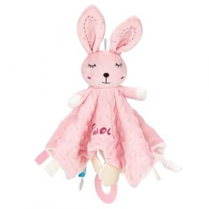 SIMYJOY Serviette de Bébé Jouets Doudou Personnalisé DIY avec Prenom, Couverture De Sécurité Personnalisé pour Bébé, Cadeau Fille Garçon Lapin Rose (SIMYJOY, neuf)