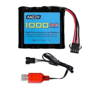 AMZZN 7.4V 1000mAh 2S Li-ION Batterie avec fiche SM-4p et c&acirc;ble de Charge USB pour DE36W DE65 NO.1809 RC Voiture Jouet, Voiture Hors Route Escalade Drift Racing Batterie (liangzhidian, neuf)