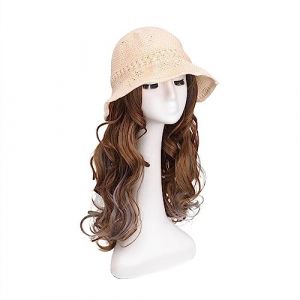 Bonnet Chauve Chapeau femmes été soleil chapeaux blanc seau chapeau avec perruque postiche for femmes faux cheveux vague Fit casquette filles Bonnet de Cheveux (Color : A) (xingfuxidedian, neuf)