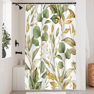 Uiiooazy Rideau Douche Anti Moisissure, Rideau Douche 120x200cm Vert Sauge Feuilles d'eucalyptus Jaune Rideaux de Baignoire Tissu Lavable Imperméable Polyester Rideaux Salle de Bain avec 8 Crochets (dongguibinjingpinxiaodianpu, neuf)