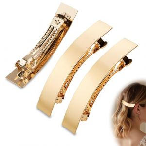 Mbsomnus 3 Pièces Barrette Cheveux 9 cm Barettes Cheveux Femme Doré Barette Cheveux Allongé Pince à Cheveux Femme Métal Barrettes Françaises Automatique pour Femmes Filles Tous Types de Cheveux (CZDZ, neuf)