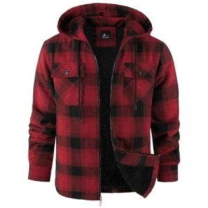 zitysport Veste Chemise Homme Toison Carreaux Doubl&eacute; Sweat Capuche Manteau Doublure Polaire Hiver Avec Poches Flannel Veste &agrave; Capuche Hommes(Rouge Noir Carreaux,L) (Haixihui, neuf)