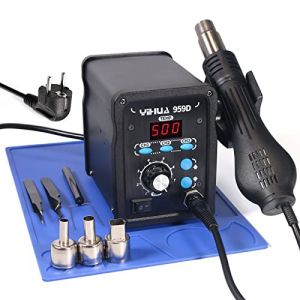 YIHUA 959D Station de reprise de pistolet à air chaud pour soudure SMD 3 canaux de mémoire avec 3 buses à air chaud, tapis de travail à souder, pince à épiler sécurisée ESD (EU PLUG) (YIHUA EU OFFICIAL STORE, neuf)