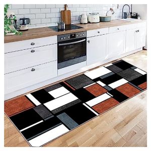 Siunwdiy Tapis De Cuisine 140X200CM Tapis Long Couloir Antiderapant Motifs G&eacute;om&eacute;triques Noir, Rouge, Blanc Patchwork Chambre Adulte Tapis Cuisine Devant Evier pour Cuisine (fuying shop, neuf)
