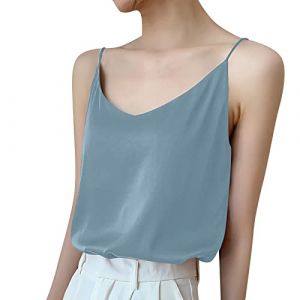 Caraco Femme Dentelle Robe Satin Chemisier Chic Et Élégant Crop Top Gilet Sans Manches Debardeur Sport Tankinis Bleu M (JKUYWDA, neuf)