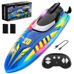 OBEST Bateau t&eacute;l&eacute;command&eacute; Enfant, Bateau radiocommand&eacute; pour Enfants et Adultes, RC Bateaux, Retournement &agrave; 360&deg; Bateaux telecommande avec Bande Lumineuse LED pour Piscines et Lacs (Jun Ao Trading Co., Ltd., neuf)