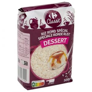 CARREFOUR &ndash; Riz Rond pour Desserts Fondants, Texture Onctueuse et Go&ucirc;t L&eacute;ger (Bo&icirc;te 500g) - lot de 4 - Vendu par Lot (March&eacute; Parisien, neuf)