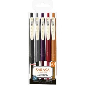 Zebra Sarasa Clip 0.5 Retractable Gel Ink Pen, Rubber Grip, 0.5 mm, Vintage Colours, 5 Colour Ink (JJ15-5C-VI2) (T&B (EU-Japan), neuf)